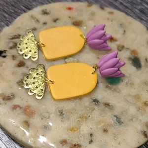 Mauve and Mustard Fan Earrings